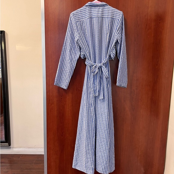 Porridge Tie-Front Shirt Dress Size Small Maxi Blue Stripped Button Front Pocket - Picture 9 of 17
